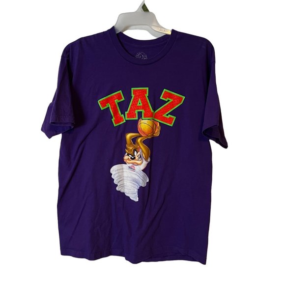 Space Jam Tornado Taz Tasmanian T Shirt Purple Short Sleeve Retro - Picture 1 of 8